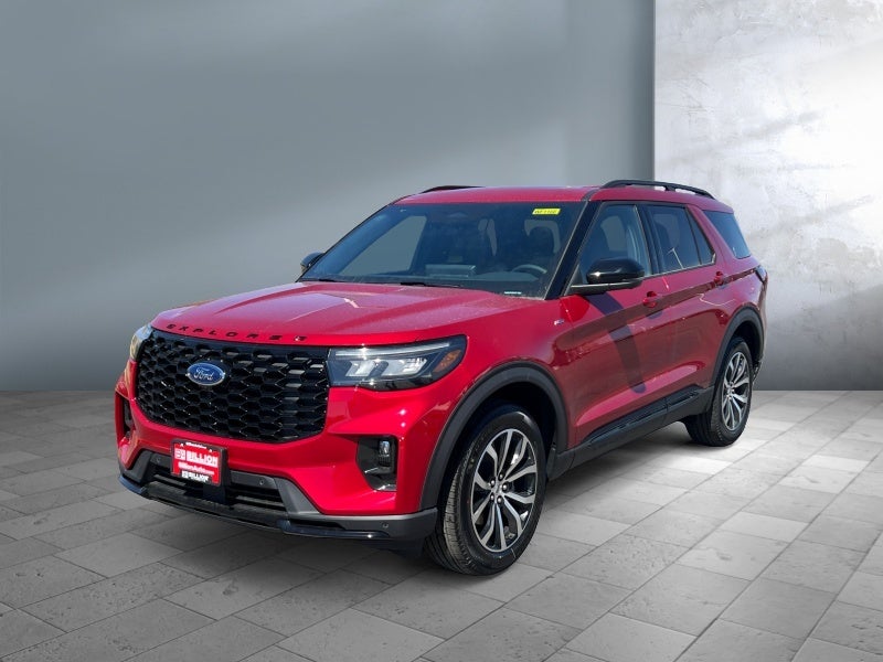 2026 Ford Explorer ST-Line in Rapid Red Metallic Tinted Clearcoat — front three-quarter view