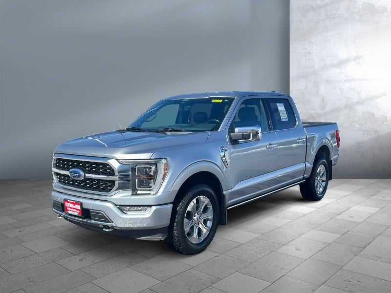 2022 Ford F-150 Platinum in Iconic Silver Metallic — front three-quarter view