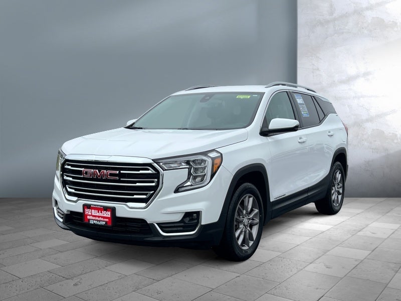 2024 GMC Terrain SLT in Summit White — front three-quarter view